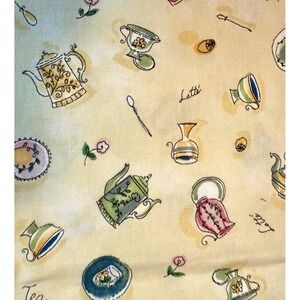 VTG new Waverly Tea Coffee Latte Fabric 1.9 yards Yellow Cotton 45" X70" kettle